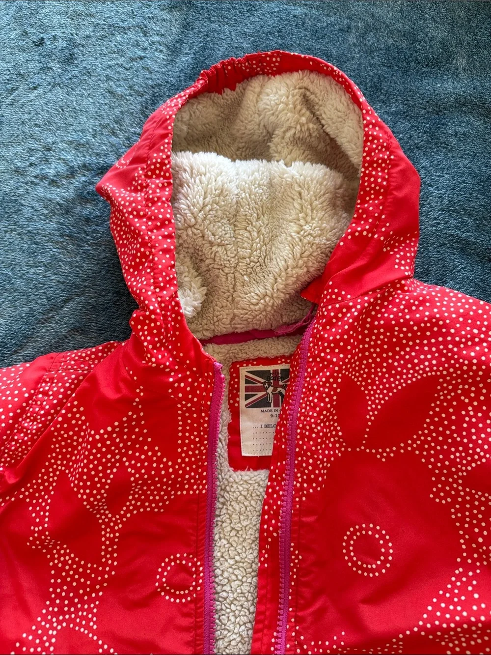 Mini Boden Sherpa-lined Anorak Puffer Jacket with Hood and Dot Floral Design